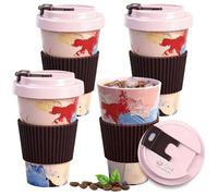 Greentainer Travel Mugs with Lids, Plastic Unbreakable Leakproof Coffee Cups, 400ml Reusable to Go Camping Tumbler for Cold Water, Beer, Milk, Dishwasher & Microwave Safe, Set of 4,Pink