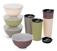 Greentainer Unbreakable Large Cereal Bowl & Cup Set with Lids, Plastic Lightweight Bowl and Cup Sets 4 - Dishwasher & Microwave Safe, Camping Tableware, Service for 4