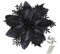 GREENTIME 12 Pcs Glitter Poinsettias 5.5 Inch Artificial Christmas Flowers with Clips Stems Christmas Tree Ornaments for New Year Party Stairs Fireplace Porch Balcony Garden Church