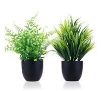 GREENTIME 2 Pack Fake Plants in Black Pot Small Artificial Plant Wheat Grass for Home Decor Faux Fern Greenery Indoor Bathroom Shelf Home Office Desk Bedroom Cabinet Kitchen Table Decorations