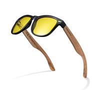 GREENTREEN Night Driving Glasses for Men Women: Anti-Glare Yellow Lenses with UV400 Protection - Wooden Temple with Plastic Frame Nighttime Driving Glasses for Drivers