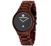 GREENTREEN Wooden Mens Watches for Husband: 42mm Unisex Analog Quartz Wrist Watch with Date Display - Natural Handmade Ebony Wood Watch for Birthday Anniversary Personalized, Red Sandalwood, fashion,