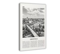 Greenville Black And White View, South Carolina USA, United States, America Retro City Map Travel Landscape Canvas Modern Poster Wall Art Prints Paintings Living Room Bedroom Decor 16x24inch(40x60cm)