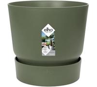 Greenville Modern Round Flower Pot with Integrated Water Reservoir - Indoor & Outdoor Planter Recycled Plastic Lightweight & Durable Self-Watering Plant Pot For Home, Balcony (Leaf Green, 20 cm)