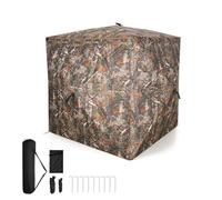 GreenWhim 270° See-Through Pop Up Hunting Blind 2-3 Person Ground Blind Hide with One-Way Mesh Windows Silent Zipper Door Waterproof 150D Camo Deer, Turkey Tent with Carry Bag