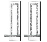 GreenWhim 2PCS Crush Diamond Mirrored Candle Sconces,Wall Candle Holders | Crushed Diamond Sparkle | Beveled Silver Mirror | MDF Backboard | Dual Hanging Hooks | Elegant Wall Decor