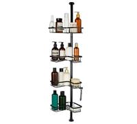 GreenWhim 4-Tier Telescopic Shower Caddy Corner Bathroom Corner Shelves Adjustable Storage Organizer Shower Shelf Black Bathroom Storage Telescopic