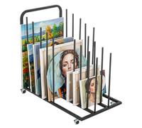 GreenWhim Art Storage Rack with Lockable Castors Adjustable Canvas Frame Organiser Cart Heavy Duty Metal Painting Drying Trolley for Studio, 80 x 45 x 77 cm, Black