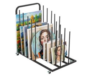 GreenWhim Art Storage Rack with Lockable Castors Adjustable Canvas Frame Organiser Cart Heavy Duty Metal Painting Drying Trolley for Studio, 80 x 45 x 77 cm, Black