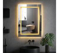 GreenWhim Bathroom Mirror LED Light with Makeup-Grade Lighting, 50x70cm Illuminated Vanity Mirrior with 3-Colour Dimmable, Anti-Fog, Memory Function