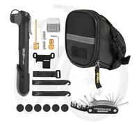 GreenWhim Bike Saddle Bag with Repair Tool Kit Multi Tool Puncture Repair Set with Tyre Levers Glueless Patch Pads and Valve Adapters Waterproof Bicycle Storage Bag for Road and Mountain Bikes