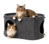 GreenWhim Cat Cave Bed 2-in-1 Foldable Cat Hideaway House Dual Layer Felt Lounge Pet Play Space for Indoor Cats