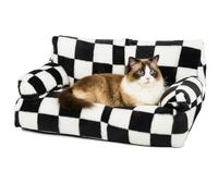 GreenWhim Cat Sofa Bed for Indoor Cats and Small Dogs Fluffy Plush Pet Couch with Removable Washable Cover, Non-Slip Bottom for Indoor Cars Large (Black)
