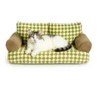 GreenWhim Cat Sofa Bed for Indoor Cats and Small Dogs Fluffy Plush Pet Couch with Removable Washable Cover, Non-Slip Bottom for Indoor Cars Large (Green)