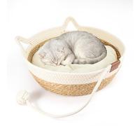 GreenWhim Cotton Rope Cat Bed with Cushion 40cm Washable Round Cat Basket Breathable Sleeping Nest Four Seasons Universal (40 x 40 x 13 cm, Wicker Kitten)