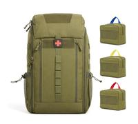 GreenWhim Empty First Aid Backpack Large Emergency Organiser Rucksack with 3 Removable Pouches Full Open Design MOLLE Webbing Padded Straps for Hiking Travel Car Workplace Olive Green