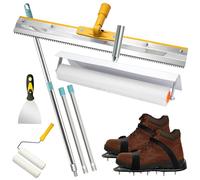 GreenWhim Epoxy Floor Leveling Tool Kit, Spiked Roller with Extension Pole, Self-Leveling Rake, Spiked Shoes & Stainless Steel Scraper for Smooth Floor Finishing (Leveling Tool Set (6 in 1))