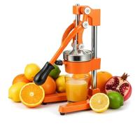 GreenWhim Heavy Duty Manual Citrus Juicer Professional Hand Press with Conical and Flat Pressure Plates Lemon Lime Orange Juice Extractor Dishwasher Safe Black (Orange)