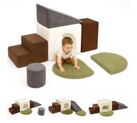 GreenWhim Kids Soft Play Set 7PCS Foam Climbing Blocks Indoor Toddler Climb and Crawl Play Gym Montessori Sensory Toy for Gross Motor Development EN71 Certified (Grey)