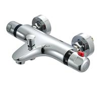 GreenWhim Thermostatic Bath Shower Mixer Tap with Filler Spout Deck Mounted Solid Brass Faucet 38°C Safety Anti-Scald Chrome Finish Modern Bathroom 180mm (1)