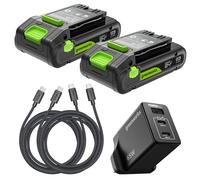 Greenworks 2 Pack 24V 2Ah High Power USB-C Battery & 65W USB-C Charger & 100W cable, Li-Ion Battery Suitable for all 200+ Greenworks 24V devices, 2-year warranty - K2D4DEA
