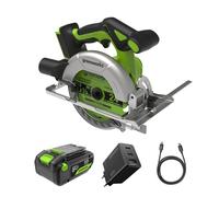 Greenworks 24 V Cordless Circular Saw, brushless, 165 mm, 5,000 RPM, 20 mm Blade, Adjustable Cutting Depth 45°/90°, LED Light, with Battery and CRG404 Charger