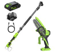 Greenworks 24V 2-in-1 Mini Chainsaw Brushless, 4in/10cm Cordless Battery Chainsaw, 7.8m/s Cutting Speed, Electric Pole Saw with 2Ah Battery and 30W Charger