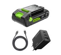 Greenworks 24V 2Ah battery High Power USB-C & 65W USB-C charger & 100w cable, Li-Ion 24V 2.0Ah battery suitable for all 200+ Greenworks 24V devices, 2 year warranty - K2S2BEA