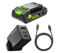 Greenworks 24V 2Ah High Power USB-C Battery & 65W USB-C Charger & 100W cable, Li-Ion Battery Suitable for all 200+ Greenworks 24V devices, 2-year warranty - K2S2BEA