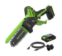 Greenworks 24V 6in Mini Chainsaw Brushless, 15cm Cordless Battery Chainsaw with Auto-Oil System, 7.8m/s Cutting Speed, Electric Saw with 2Ah Battery and 30W USB C Charger