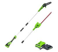Greenworks 24V 8" Cordless Hedge Trimmer + 20" Pole Hedge Trimmer Combo (Ideal for Pruning and Trimming Branches/Shrubs), 2.0Ah Battery and Charger Included