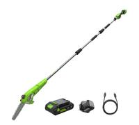 Greenworks 24V 8in Cordless Pole Saw, 2.68m Long Reach Pole Pruner for Tree Pruning, 20cm Electric Mini Chainsaw with Auto-Oiler, 6.7m/s Chain Speed with 2Ah Battery and 30W USB C Charger