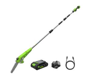 Greenworks 24V 8in Cordless Pole Saw, 2.68m Long Reach Pole Pruner for Tree Pruning, 20cm Electric Mini Chainsaw with Auto-Oiler, 6.7m/s Chain Speed with 2Ah Battery and 30W USB C Charger