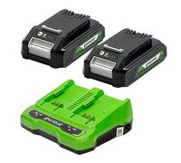 Greenworks 24V Batteries and Dual Slot Charger. Original Greenworks Battery - Two of 2Ah Powerful Lithium-Ion Batteries and Charger. Suitable for All Greenworks 24V Garden and Power Tools. GSK24B2X