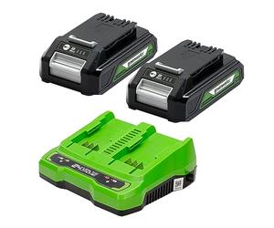 Greenworks 24V Batteries and Dual Slot Charger - Two 2Ah Powerful Lithium-Ion Batteries - Suitable for All 24V Garden and Power Tools - GSK24B2X