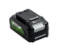 Greenworks 24V Battery. Original Greenworks Rechargeable Powerful Battery. Suitable for All 24V Garden Tools. 4 Ah Lithium-Ion Battery. Fast Charging, 3-Stage LED charge level. 2 Year Warranty G24B6