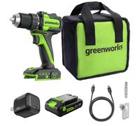 Greenworks 24V BL Drill + Driver 45Nm KIT (Bag S +2Ah USB +30W Chargers (EU+UK) +100W Cable)