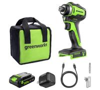 Greenworks 24V Brushless Cordless Impact Screwdriver (1950"-lbs.), 1/4" Hex Collet, 2.0Ah USB-C Battery, 30W USB-C Charger and 3.3FT Braided Cable, Compatible with iPhone/iPad/Samsung and