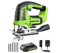 Greenworks 24V Brushless Jig Saw，1 * 2AH Battery+2A Adaptor, 6PCS Blades (4 x Saw Blade for Woodworking. 2 x Saw Blade for Metal)