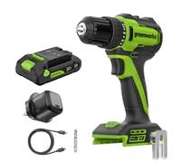 Greenworks 24V Cordless Brushless 35Nm Drill Driver with 2Ah USB-C Battery, 30W Charger and 100W Cable (Lightweight, LED Work Light, 19+1 Clutch) DD335