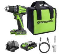 Greenworks 24V Cordless Brushless 45Nm Drill Driver, Lightweight, LED Work Light, 20+1 Clutch, 2.0Ah USB-C Battery,30W USB-C Charger DD345