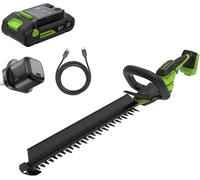 Greenworks 24V Cordless Hedge Trimmer Kit 51cm, Brushless Motor, 28mm Cutting Capacity, Dual Action Blade, 2.0Ah Battery & USB-C Charger Included, Hedge Sweeper HT2002A1