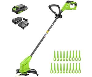 Greenworks 24V Cordless Strimmer Blade Grass Trimmer Battery Powered String Trimmer, 25cm Cutting Width, Includes 20 Blades, 2.0Ah Battery and Charger Included, Green