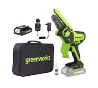 Greenworks 24V Mini Chainsaw 4 Inch (10cm) Cordless Battery Powered Chainsaw with 2Ah Battery, 7.8m/s Chain Speed Electric Chainsaw for Tree Branches, Garden Cutting, Courtyard & Household
