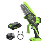 Greenworks 24V Mini Chainsaw Brushless 4in (10cm), Cordless Battery Chainsaw with Auto-Oil System, 7.8m/s Cutting Speed, Electric Saw with 2Ah Battery and 30W USB C Charger