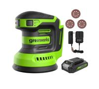 Greenworks 24V Orbital Sander Kit, 5" Random Sander Variable Speed, 2Ah Battery and Charger Included