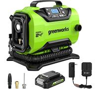 Greenworks 24V Portable Air Compressor - Cordless Tire Inflator, MAX 160 PSI, 2 Power Sources, Auto Shut Off, for Car, Bicycle, Motocycle, Air Boat, Inflatables, with 2AH Battery + Charger