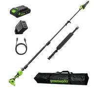 Greenworks 24V Telescopic Pole Saw Brushless, 20m/s Cutting Speed, Cordless Long Reach Chainsaw with 20cm Blade and Auto-Oil System for Tree Trimming, Including 3Ah Battery and 65W Fast Charger