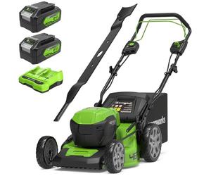 Greenworks 2x24V Self Propelled Cordless Lawnmower, 46cm Cutting Width, PLUS Two 4Ah Batteries and Twin Charger GD24X2LM46SPK4X + Greenworks Tools 46 cm Replacement Blade -ALM-46BL-GW