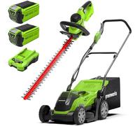 Greenworks 40V Cordless Lawn Mower 35cm (14") with 2x 2Ah batteries and chager - 2501907UC & Greenworks 40V Cordless Brushed Hedge Trimmer - Battery and charger not included - 2200907